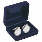 Round Brushed Cufflinks in Navy Velvet Box