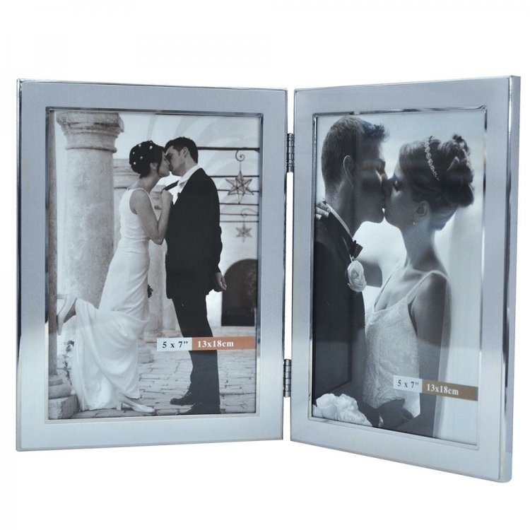 Brushed Metal Double Picture Frame - Click Image to Close