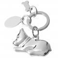 Fine Silver Plated Dog Keyring with Bone and Oval Tag