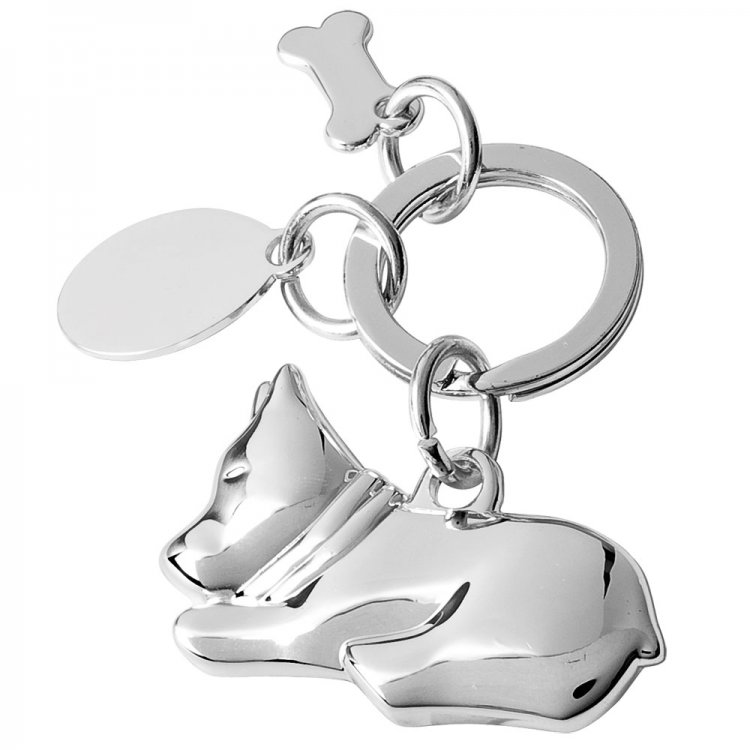 Fine Silver Plated Dog Keyring with Bone and Oval Tag - Click Image to Close