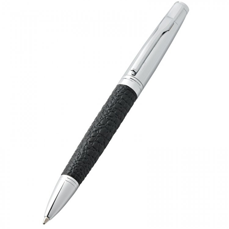 Pen chromed faux leather black - Click Image to Close