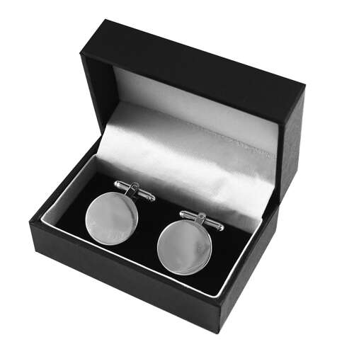 Round Chrome Cufflinks in Navy Box