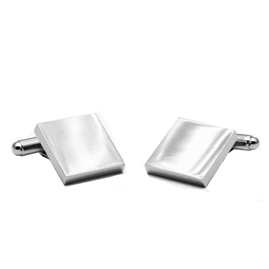 Square Chrome Cufflinks in Navy Box