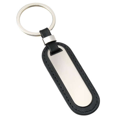 Key chain oval plate black imitation leather