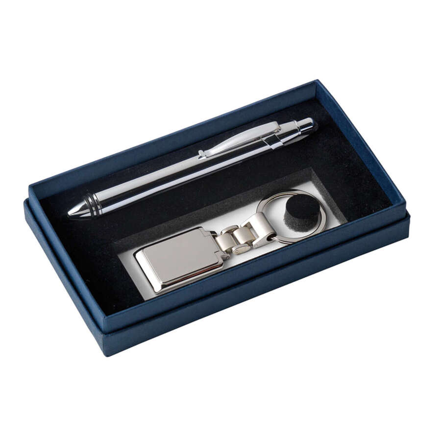 Box blue for set pen and key chain