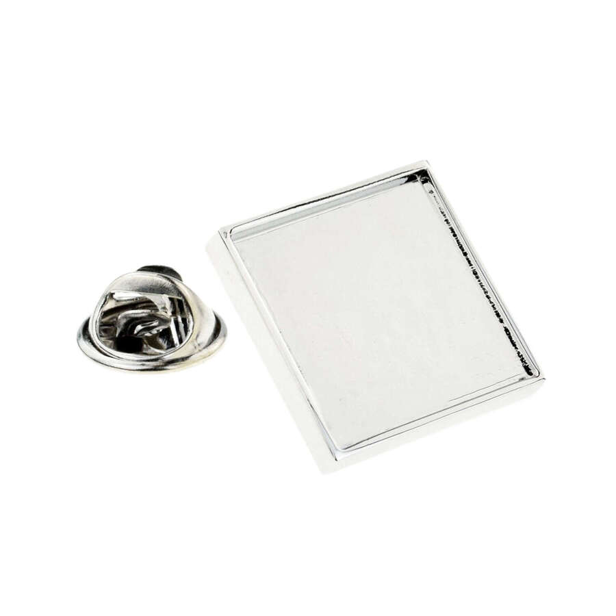 Square Rhodium Plated 17mm Recess Lapel Pin Badge