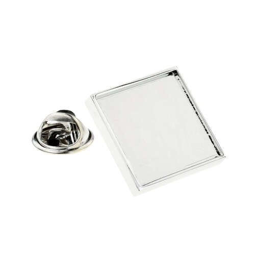 Square Rhodium Plated 17mm Recess Lapel Pin Badge