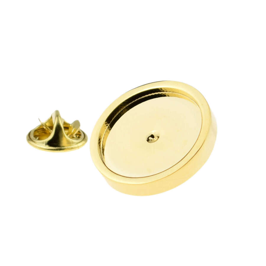 Gold Plated Lapel Pin Badge 19mm Bezel Cabochon Recess for Doming or Sixpence coins