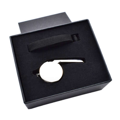 Stainless Steel Whistle and Lanyard in Box (Engravable)