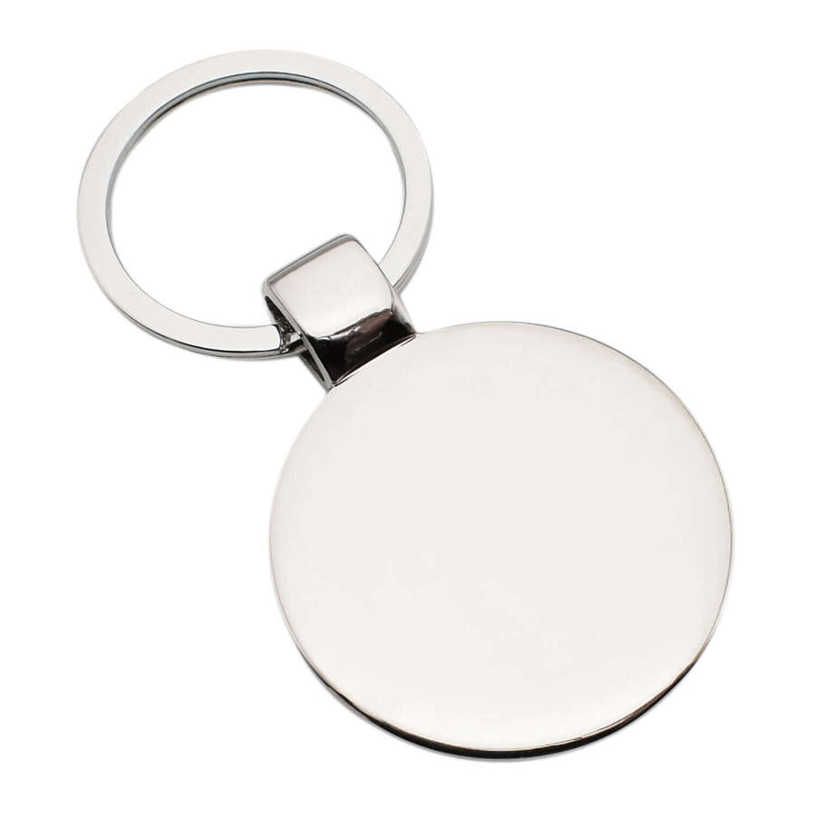 Rhodium Plated Round Keyring with Heavy duty Bail and Split Ring (Engravable)