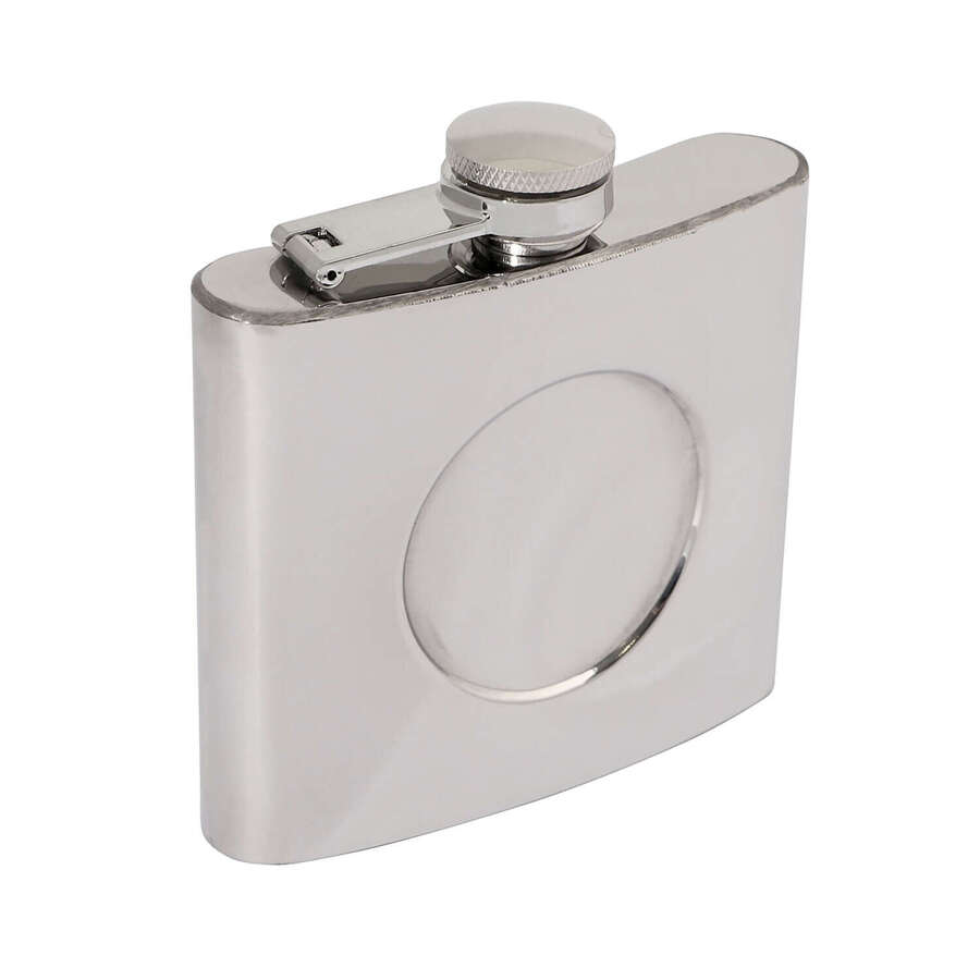 Polished 5oz Hip Flask with 50mm Recess (Engravable)