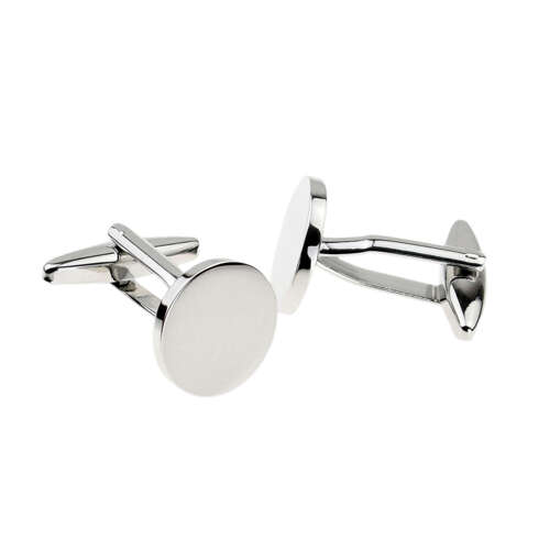 Round 15mm Rhodium Plated Cufflinks (Engravable)